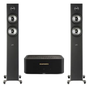 Polk Audio R500 Reserve Floorstanding Speakers (Pair) With Marantz MODEL M1 – Streaming Amplifier (Black)
